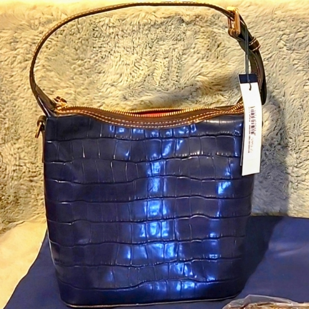 New Dooney & Bourke Oakdale Paige Crocodile Embossed Crossbody Midnight Blue - Picture 3 of 14